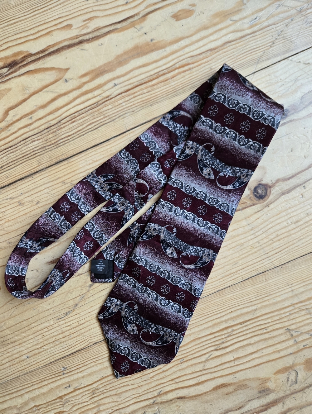 Christian Dumas Burgundy Silk Pattern Tie Made in Canada
